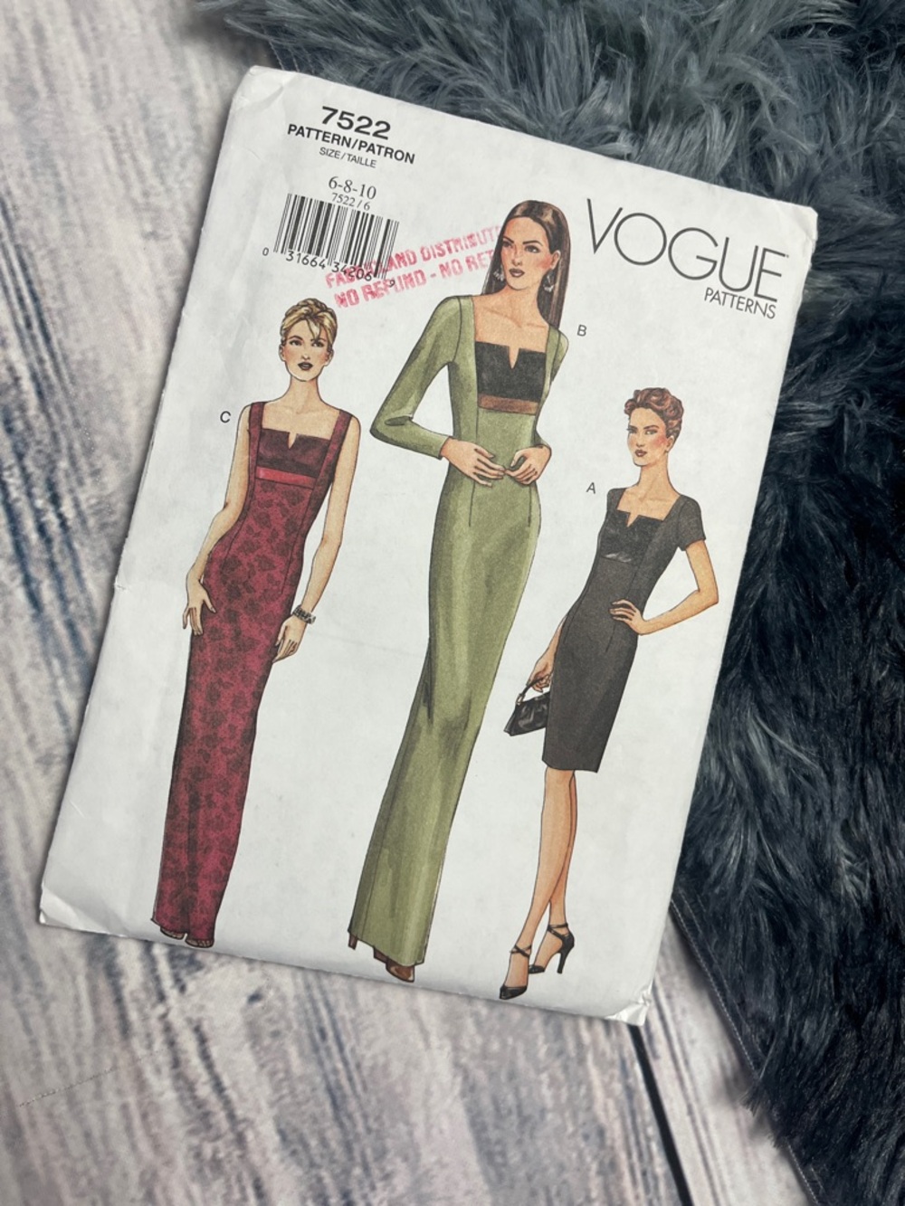 Vintage Vogue Women’s Square-Neck 90’s Gown Dress Pattern #7522